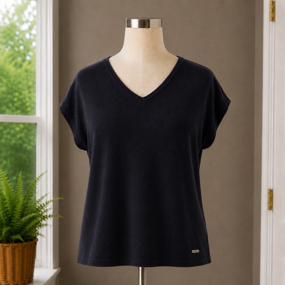 Orvis Classic Collection Womens Black V-Neck Short Sleeve Knit Top Large